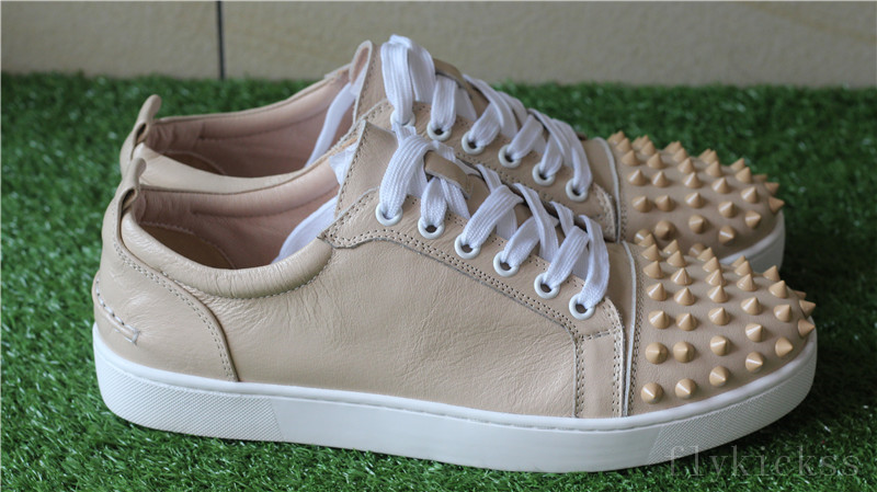 CL Christian Louboutin Louis Spikes Flat Cream Khaki